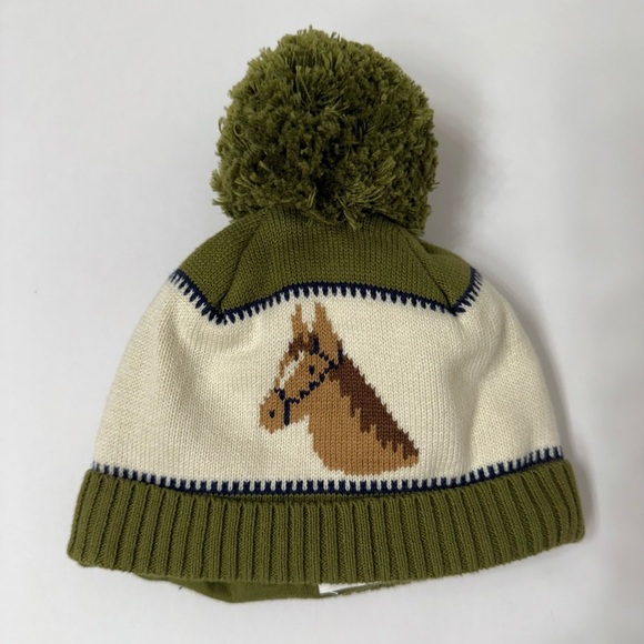 Janie and Jack Horse Green and Cream Pom Beanie - Picture 1 of 5
